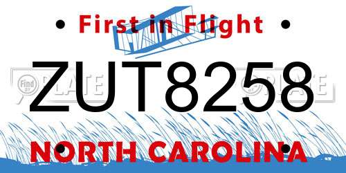 ZUT8258 North Carolina License Plate