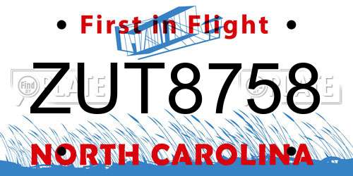 ZUT8758 North Carolina License Plate