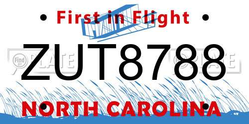 ZUT8788 North Carolina License Plate