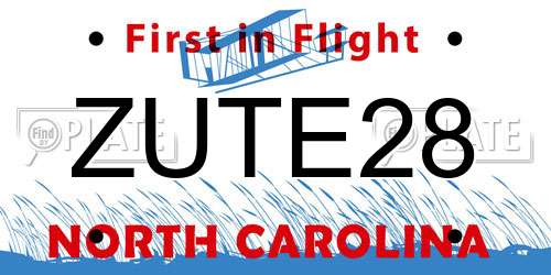 ZUTE28 North Carolina License Plate