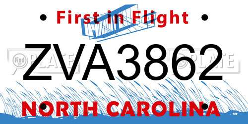 ZVA3862 North Carolina License Plate