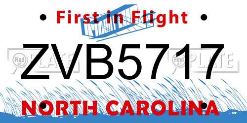 ZVB5717 North Carolina License Plate