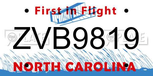 ZVB9819 North Carolina License Plate