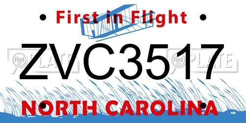 ZVC3517 North Carolina License Plate