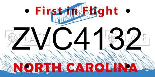 ZVC4132 North Carolina License Plate