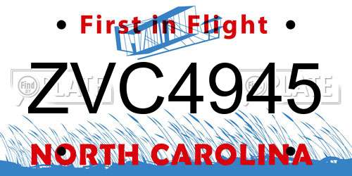 ZVC4945 North Carolina License Plate