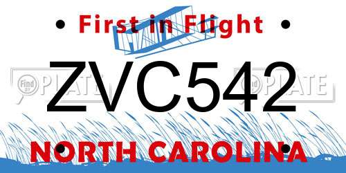 ZVC542 North Carolina License Plate