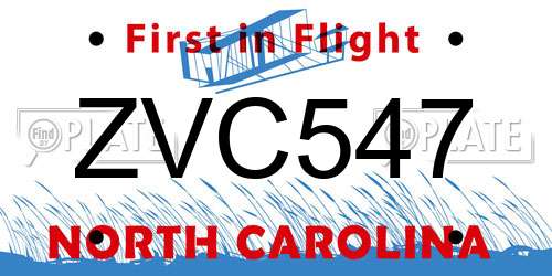 ZVC547 North Carolina License Plate