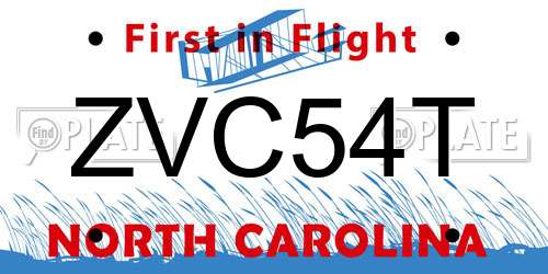 ZVC54T North Carolina License Plate