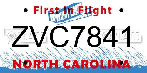 ZVC7841 North Carolina License Plate