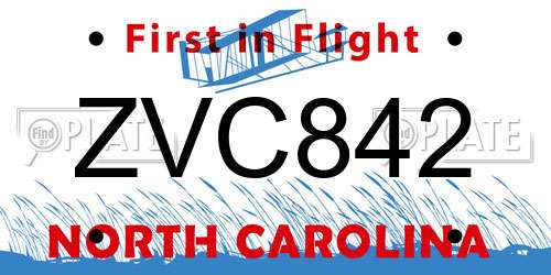 ZVC842 North Carolina License Plate