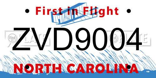 ZVD9004 North Carolina License Plate