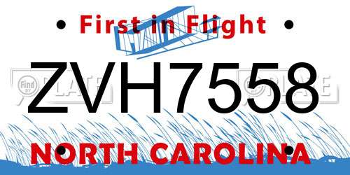 ZVH7558 North Carolina License Plate