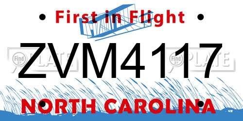 ZVM4117 North Carolina License Plate