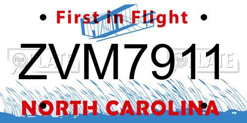 ZVM7911 North Carolina License Plate