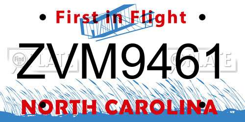 ZVM9461 North Carolina License Plate