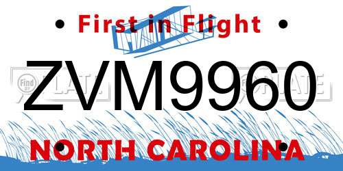 ZVM9960 North Carolina License Plate