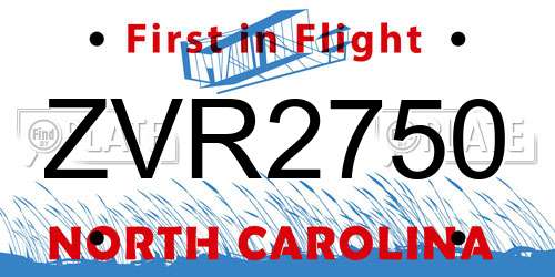 ZVR2750 North Carolina License Plate