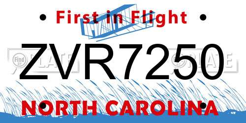 ZVR7250 North Carolina License Plate