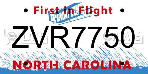 ZVR7750 North Carolina License Plate