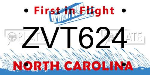 ZVT624 North Carolina License Plate