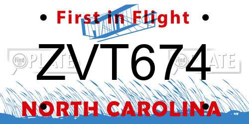 ZVT674 North Carolina License Plate
