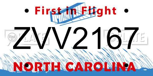 ZVV2167 North Carolina License Plate