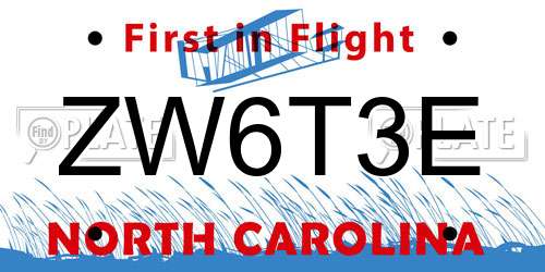 ZW6T3E North Carolina License Plate
