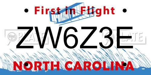 ZW6Z3E North Carolina License Plate