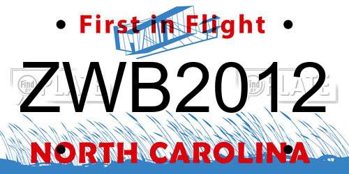 ZWB2012 North Carolina License Plate