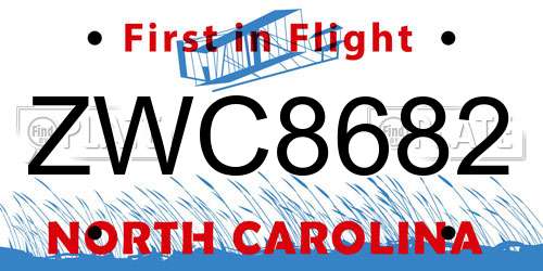 ZWC8682 North Carolina License Plate