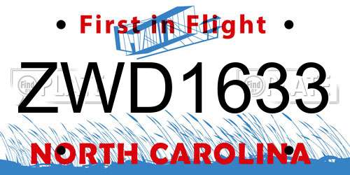 ZWD1633 North Carolina License Plate