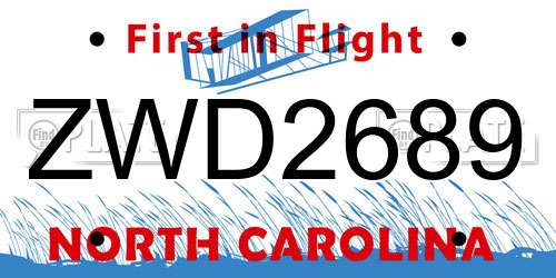 ZWD2689 North Carolina License Plate