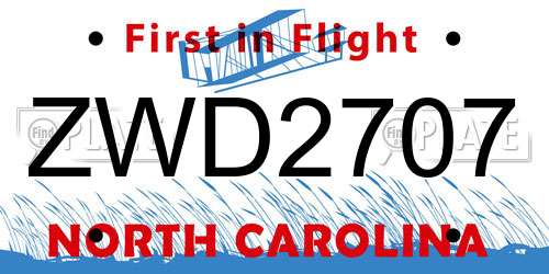ZWD2707 North Carolina License Plate