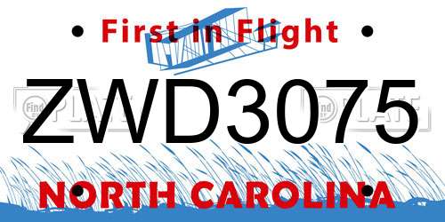 ZWD3075 North Carolina License Plate