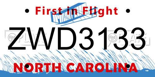 ZWD3133 North Carolina License Plate