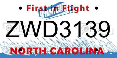 ZWD3139 North Carolina License Plate