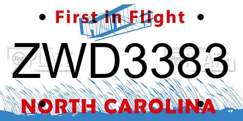 ZWD3383 North Carolina License Plate