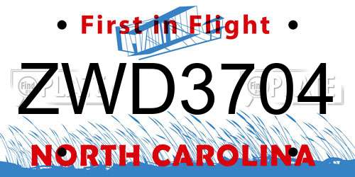 ZWD3704 North Carolina License Plate