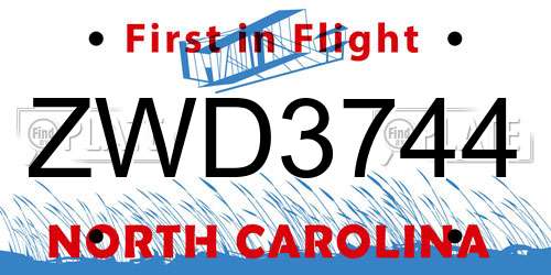 ZWD3744 North Carolina License Plate