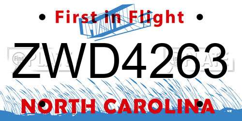 ZWD4263 North Carolina License Plate