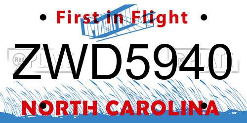 ZWD5940 North Carolina License Plate