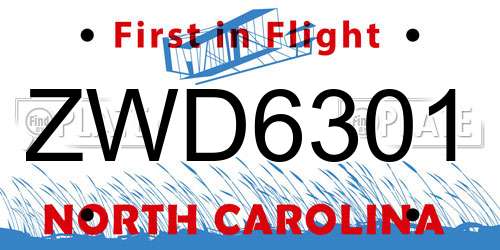 ZWD6301 North Carolina License Plate