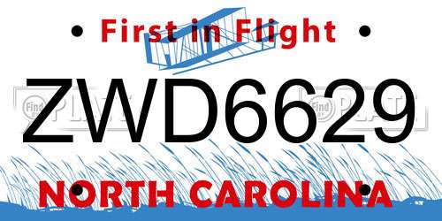 ZWD6629 North Carolina License Plate