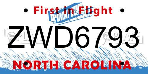 ZWD6793 North Carolina License Plate