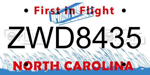ZWD8435 North Carolina License Plate