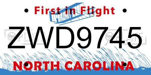 ZWD9745 North Carolina License Plate