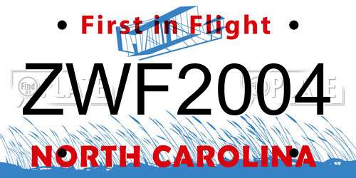 ZWF2004 North Carolina License Plate