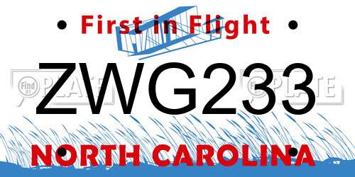 ZWG233 North Carolina License Plate
