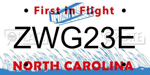 ZWG23E North Carolina License Plate